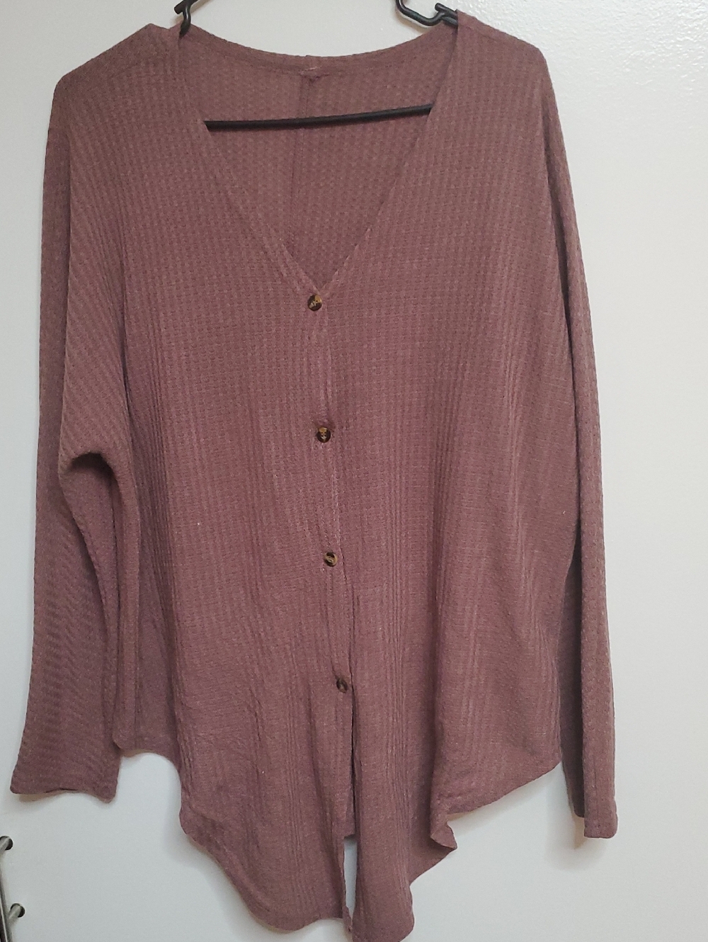 Mauve V-Neck Button-Front Women's Sweater